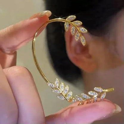 Gold Plated Zircon Butterfly Ear Cuff Clip Non Piercing Wrap Jewelry Earring New-Right-Gold Leaf(1pc) - color: Right-gold Leaf(1pc)