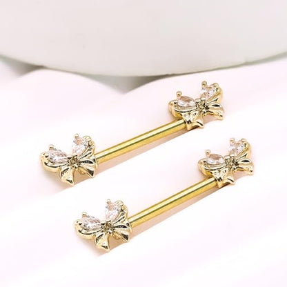 VERAMI 14G Stainless Steel Heart Nipple Rings and Barbell - Butterfly, Starlight Acrylic Ball, Tongue Rings for Women and Men - color: Gold butterfly