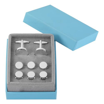 GWD Mens Cufflinks Stainless Steel Tuxedo Shirt Studs Set with Gift Box Black Cuff link Jewelry Gift Wedding Business - style: Silver
