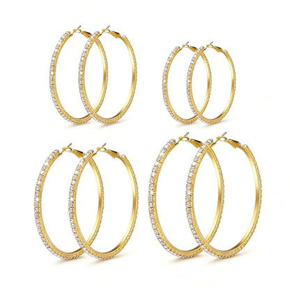 4 Pairs Gold Hoop Earrings for Women | 14K Gold Plated Hypoallergenic Small Large Earrings Set, Lightweight Stainless Steel Hoops - color: Yellow