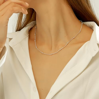 wgoud Gold Necklace for Women Waterproof,14K Real Gold Plated Herringbone Choker Necklace for Women Trendy, Dainty Gold Chain Necklaces Stack,Simple Layered Gold Necklaces for Women Jewelry Gifts - color: 3Pcs Silver Necklace B