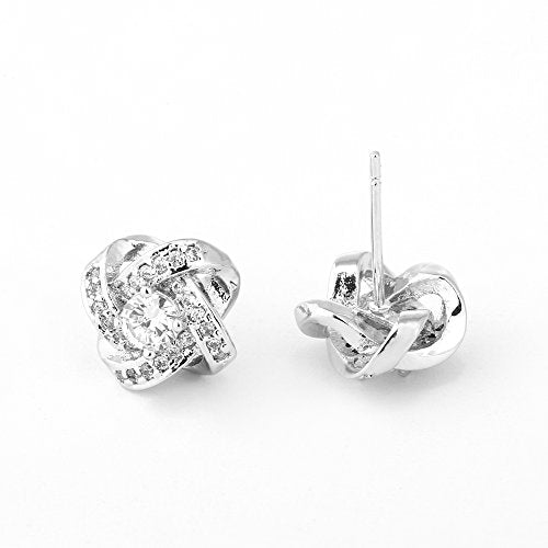 AMYJANE Bridal Jewelry Set for Women - Crystal Cubic Zirconia Love Knot Necklace Stud Earrings Elegant CZ Jewelry Set for Wedding Bride Bridesmaids Gift Set - color: Clear(14k White Gold Plated)