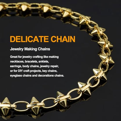 KYUNHOO 13FT Oval Chains Bulk on Spool Gold Craft Chain for Men Women DIY | Gold Plated Iron Chain for Jewelry Making Supplies Punk Hip Hop DIY Chain Bracelet Pants Craft Jewelry with Rivet - color: Oval Cable Gold