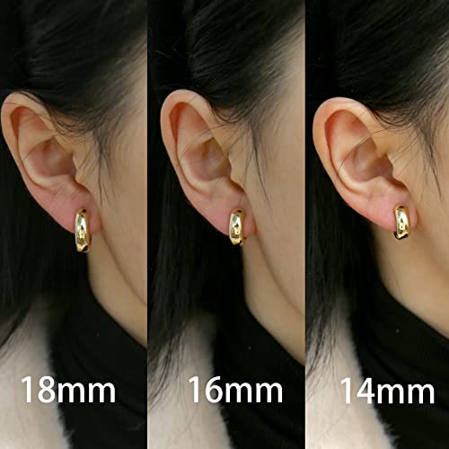 CONRAN KREMIX Small Thick Gold Chunky Hoop Earrings Lightweight Huggie Hoops For Women - color: 16.0 MM - Gold