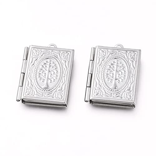 Beadthoven 10pcs Locket Pendants Photo Frame Charms for Necklaces DIY Jewelry Making Personalized Accessories Decoration Supplies - color: Rectangle Book Shape with Tree