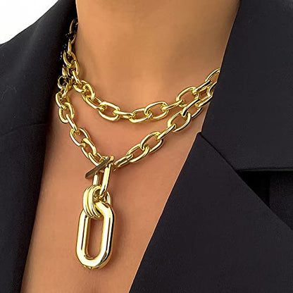 Punk Choker Necklace Chunky Chain Link Necklace for Women - color: Gold