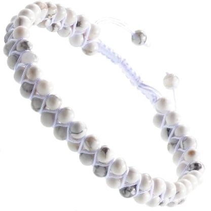 MASSIVE BEADS Double Layer Natural Chakra Healing Power Crystals Macrame Bracelet Yoga Stone Beads Gemstone Meditation Relax Anxiety Bangle for Unisex Women Men - color: Howlite, size: 4mm