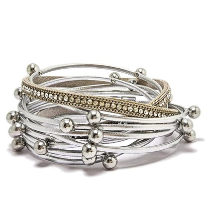 ZMANYIJEW Leather Wrap Bracelets for Women,Boho Cuff Bracelets Multi-Layer Crystal Beads Cuff Bracelet Multilayered Leopard Leather Braided Bangle Wrist Cuff Bangles - style: bead-silver
