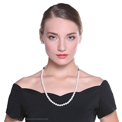 Freshwater Cultured Pearl Necklace Set Includes Stunning Bracelet and Stud Earrings Jewelry for Women Gift for Mother's Day, Anniversary, Birthday, Wedding - size: 22-inch Pearl Jewelry Set