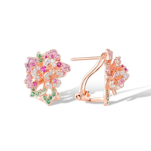 Santuzza Sterling Silver Gemstone Flower Earrings for Women - color: [A]Peony-Pink(Omega Back)