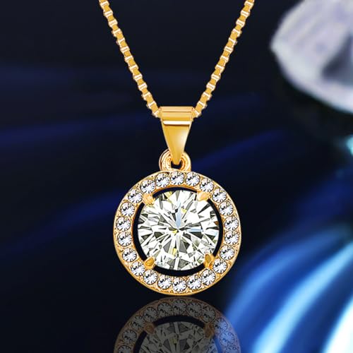 Women 4Pieces Cubic Zirconia Jewellery Set Rhinestone Necklace Earrings Bracelet Ring - color: Gold