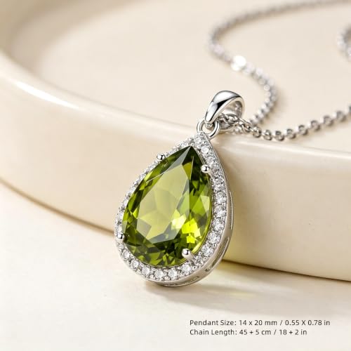 VONSSY Classic Oval Pendant Gemstone Necklace | Crystal Ruby Sapphire Waterdrop Birthstone Teardrop Emerald Necklace | 18K Platinum Gold Plated Chain | Jewelry Gift for Mother Wife Girlfriend - color: NL-Olive-Platinunm
