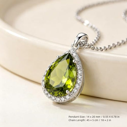 VONSSY Classic Oval Pendant Gemstone Necklace | Crystal Ruby Sapphire Waterdrop Birthstone Teardrop Emerald Necklace | 18K Platinum Gold Plated Chain | Jewelry Gift for Mother Wife Girlfriend - color: NL-Olive-Platinunm