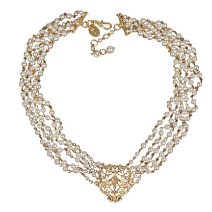 2026 Vintage 18K Gold Plated Multi-Layer Pearl Choker Necklace, Triple-Strand Faux Pearl Collar with Intricate Filigree Clasp, Retro Elegant Bridal Wedding Jewelry