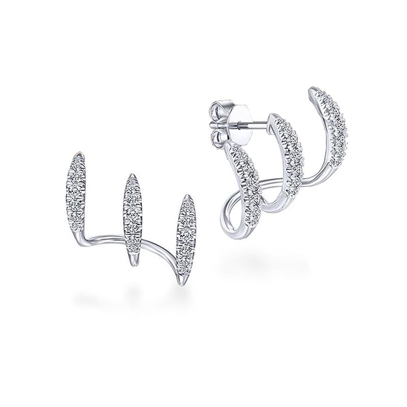 Trendy Inlay Cubic Zirconia 3 Claw Stud Earrings for Women Personality Fashion Accessories - color: Silvery