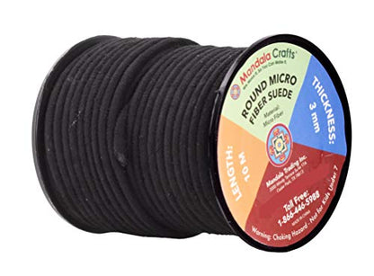 Mandala Crafts 3mm Round Black Faux Suede Vegan Leather, Jewelry Making | 11 Yards Durable Leather Strings for Bracelets, Necklaces, Braiding, Dream Catchers, Chokers, Pendants & Lacing - color: Black, size: Round 3mm 11 Yards