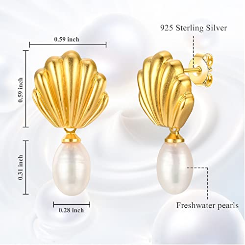 925 Sterling Silver mother shell Pearl Earrings, Women's Shell Freshwater Pearl Dangle Gold Earrings, Hypoallergenic Women's Pearl Earrings Women's Jewelry, Gifts for Mom, Girlfriend, Daughter - style: paerl earrings
