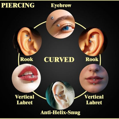intera Surgical Steel 16G Eyebrow Piercing Jewelry Vertical Labret Lip Rings Jewelry for Women Men Curved Barbell Rook Daith Piercing Jewelry 6mm/8mm/10mm/12mm