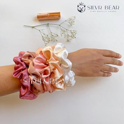 SILVR BEAR Luxury Satin Scrunchies and Hair Ties, Softer than Silk for Thick, Curly, or Thin Hair, Perfect for Women and Girls (Rose Collection) - color: Rose Collection