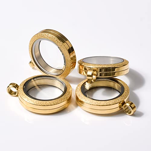 WANDIC Photo Charms, Set of 4 Matte Stainless Steel Round Memory Locket Pendant Bridal Wedding Bouquet Charms for Photo or Wedding, 25mm - color: 4pcs-gold Matte