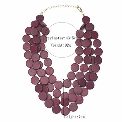 Colorful Beaded Necklace for Women,Chunky Wooden Bib Choker Necklace,Statement African Jewelry Multicolor Maroon Blue Fashion Collar Necklace - color: burgundy