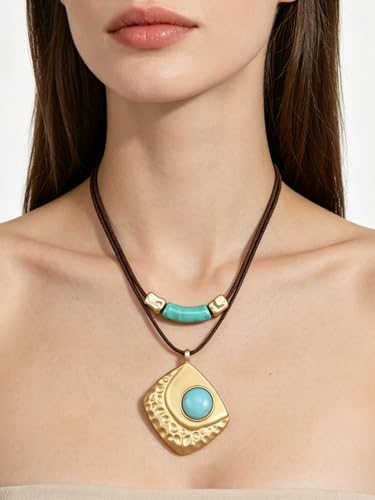 Chunky Pendant Necklace for Women Vintage Boho Necklaces Choker Layered Statement Necklaces Bohemian Jewlery Gifts - style: Boho Style Pendant Necklace