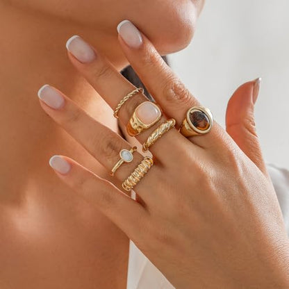 Chunky Gold Rings Set for Women Stacking Finger Knuckle Rings Silver Statement Ring Set Punk Jewelry - style: 187-6pcs