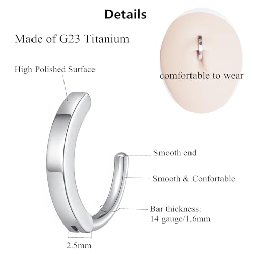 ORANGELOVE G23 Titanium 14G Belly Button Rings for Women Hinged Hoop Clicker Belly Ring Reverse Curved Navel Ring Floating Navel Barbell Piercing Jewelry 14 Gauge 8mm 10mm 12mm 14mm - color: Silver