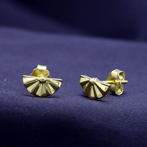 AFFY 14K Gold Plated 925 Sterling Silver Plain Minimalist dainty Stud Earrings Jewelry For Her Women Birthday Gift - color: Fan