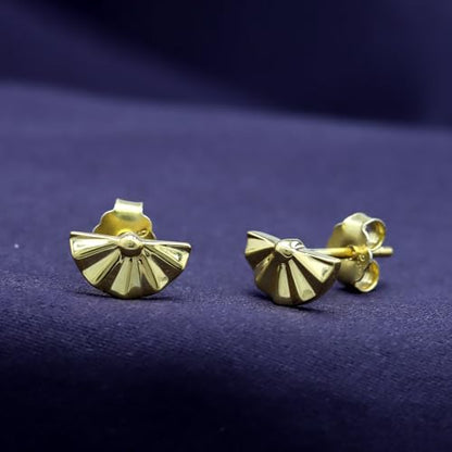 AFFY 14K Gold Plated 925 Sterling Silver Plain Minimalist dainty Stud Earrings Jewelry For Her Women Birthday Gift - color: Fan