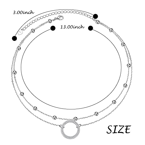 Ladytree S925 Sterling Silver Dainty Simple Choker Necklace,Rolo Chain,Adjustable 13 inches to 16 inches - style: 13_Layer CZ Circle Choker