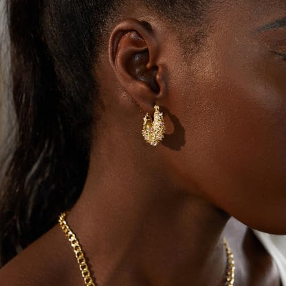 FRUMOS 18K Gold Plated Chunky Hoop Earrings for Women Fashion Thick Gold Hoops Set Jewelry for Birthday Christmas Gifts - color: Gold CZ Paved Chunky Hoop