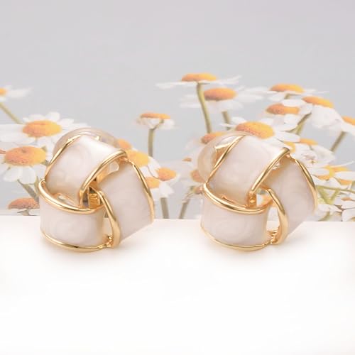 Yoursfs Knot Multicolor Clip on Earrings For Women Silver and gold Plated Large Non Pierced Floral Earrings - style: White triple knot ear clip
