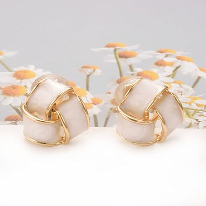 Yoursfs Knot Multicolor Clip on Earrings For Women Silver and gold Plated Large Non Pierced Floral Earrings - style: White triple knot ear clip