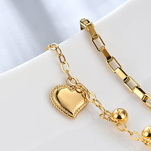 kelistom 316L Stainless Steel Love Heart Charm Bracelet for Women Romantic Gift Silver/Rose/18k Gold Plated OT Clasp Bracelets - color: 2-heart gold