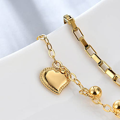 kelistom 316L Stainless Steel Love Heart Charm Bracelet for Women Romantic Gift Silver/Rose/18k Gold Plated OT Clasp Bracelets - color: 2-heart gold