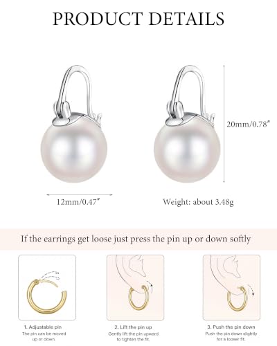 Double Pearl Drop Earrings for Women 925 Sterling Silver | 18k Gold Plated Big Large Pearl Dangle Earrings Pearl Dangling Stud Earring Bridal Wedding Jewelry Birthday Gifts for Mom - color: C-Gold