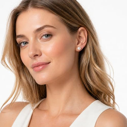 Cultured Pearl Stud Earrings for Women, Sterling Silver Hypoallergenic Gift - color: Cream White, size: 8mm