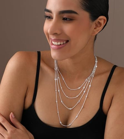 LeCalla 925 Sterling Silver CZ Station Necklace for Women | Italian Round Cubic Zirconia Station Chain Necklace (16, 18, 20, 24 Inches) - color: Sterling Silver, size: Length 18" + 1" Ext. (Women's Average Length)
