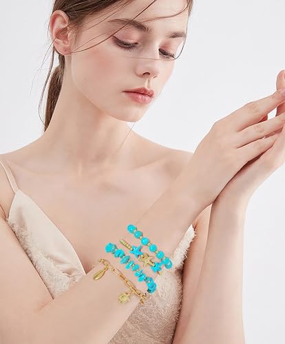 LALAPPLE Shell Bracelet Boho Beaded Stretch Bracelets for Women Seashell Strand Bracelets Starfish Charm Jewelry Summer Beach Jewelry Stackable Crystal Gold Plated Beads Bracelet for Women - style: T-Style5