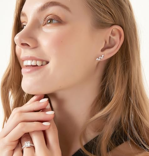 TIGRADE Stud Earrings Marquise Cubic Zirconia Rhinestone Crawler Style Wedding Earrings 925 Sterling Silver Post Hypoallergenic for Women, Brides, Bridesmaid - color: Silver