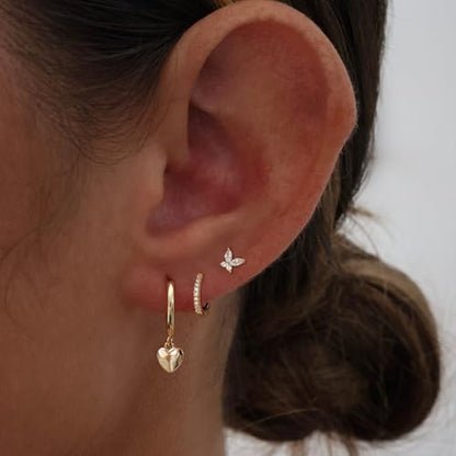 Gold Plated Earrings for Women, 14k Gold Plated Earring Stack Hypoallergenic Pearl Drop Earring Dainty Earrings for Women Trendy Cute Small Huggie Hoop Earring Fashion Womens Jewelry - color: beautiful set
