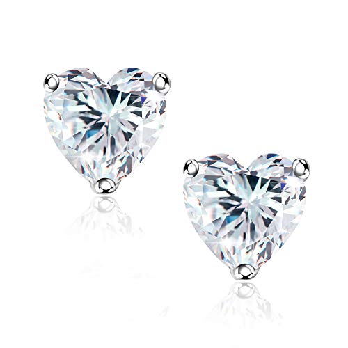 "STUNNING FLAME" Trillion-cut/Cushion-cut/Emerald-cut/Marquise-cut ... 18K White Gold Plated Sterling Silver Cubic Zirconia Simulated Diamond Stud Earrings for Women - color: Heart-Cut, size: medium-white gold plated silver