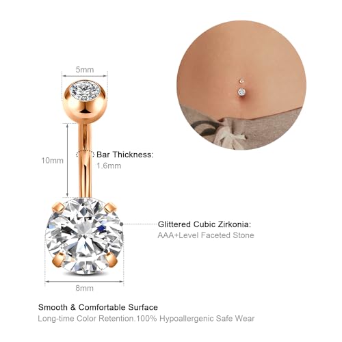 Belly Button Rings Stainless Steel 14G CZ Opal Navel Rings Barbells Women Girls Belly Piercing Jewelry - color: Rose Gold color-Style E: 5 PCS