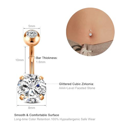 Belly Button Rings Stainless Steel 14G CZ Opal Navel Rings Barbells Women Girls Belly Piercing Jewelry - color: Rose Gold color-Style E: 5 PCS