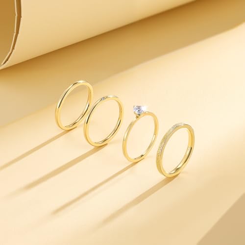 VOLUKA 4 Pcs Stainless Steel Rings for Women Set Knuckle Rings Simple Smooth Finger Stackable Rings Set Plain Band Rings for Women Men - color: Gold