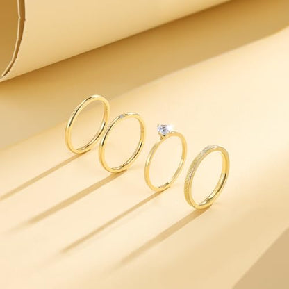 VOLUKA 4 Pcs Stainless Steel Rings for Women Set Knuckle Rings Simple Smooth Finger Stackable Rings Set Plain Band Rings for Women Men - color: Gold