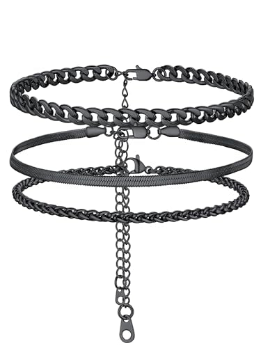 PROSTEEL Trendy Handcuffs Design/Customize Words Ankle Bracelet For Women, 316L Stainless Steel Anklets Silver/Gold/Black Tone, Hypoallergenic, Come with Box - style: 04.3 Layered-Cuban-Black