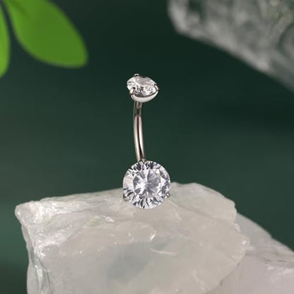 FUNLMO 14G Belly Button Ring Titanium Belly Button Piercing Belly Ring Internally Threaded Navel Piercing Jewelry - color: Silver-Clear CZ