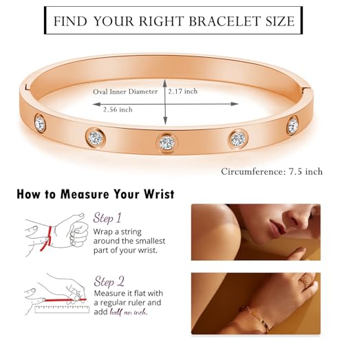 Friendship Love Bracelet for Women, 18K Gold Plated Titanium Steel Cuff - color: Rose Gold, size: Zircon 7.5''